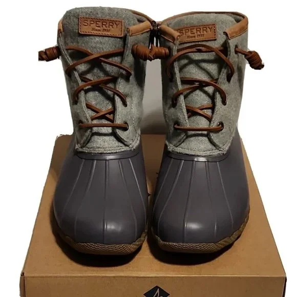 Women's Sperry Saltwater Duck Rain Boot Wool Embossed Thinsulate Gray US Size 9 - Picture 1 of 11